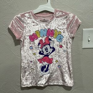 Disney Pink Velvet Minnie Mouse Short Sleeve Shirt Girls Size Medium 7/8